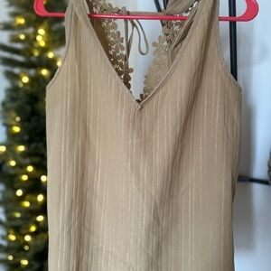 BOGO: SHEIN Tan Sleeveless Blouse with Lace Detail